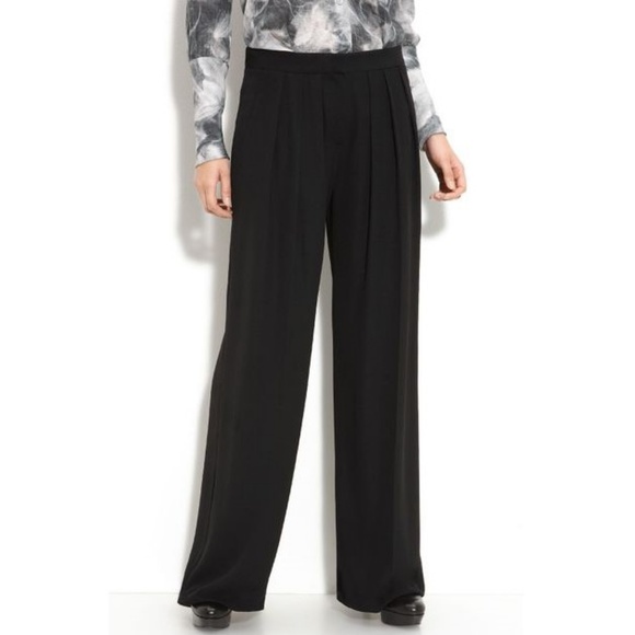 Theory Pleated Wide Leg Wool Pant 